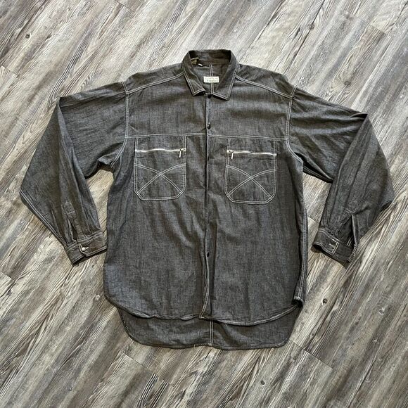 Benetton Made in Italy Gray Chambray Work Shirt XL - Picture 1 of 10